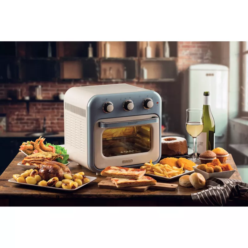 Freidora de aire y horno Ariete 4632 Vintage, 1400W, 2en1, capacidad 16L, accesorios incluidos, temporizador 60 minutos, doble cristal, azul