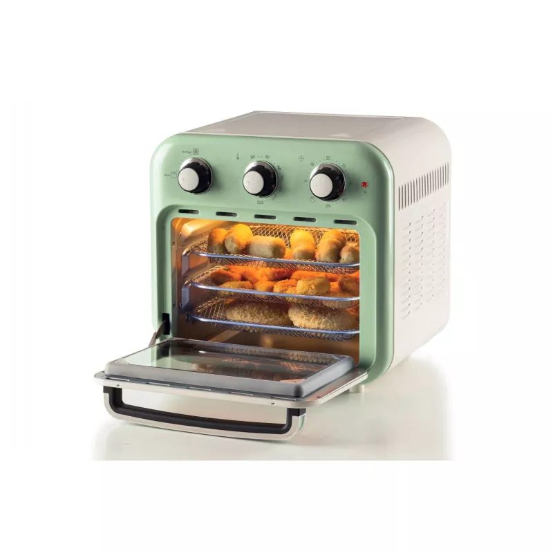 Freidora de aire y horno Ariete 4632 Vintage, 1400W, 2en1, capacidad 16L, accesorios incluidos, temporizador 60 minutos, doble cristal, verde