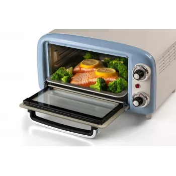 Horno eléctrico Ariete 3919 Vintage, 800 W, capacidad 10 l, doble cristal, retro, azul