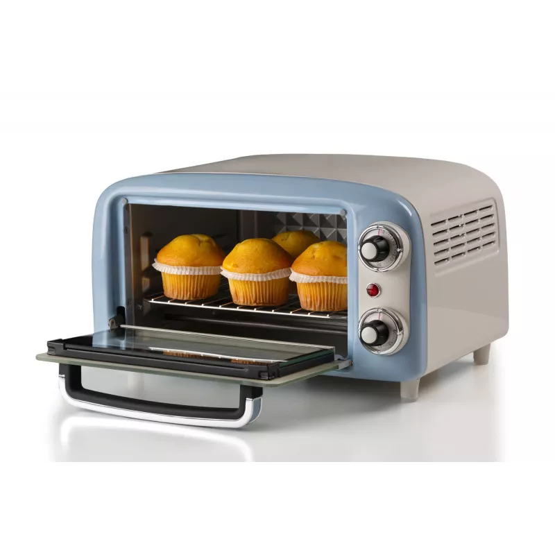Horno eléctrico Ariete 3919 Vintage, 800 W, capacidad 10 l, doble cristal, retro, azul