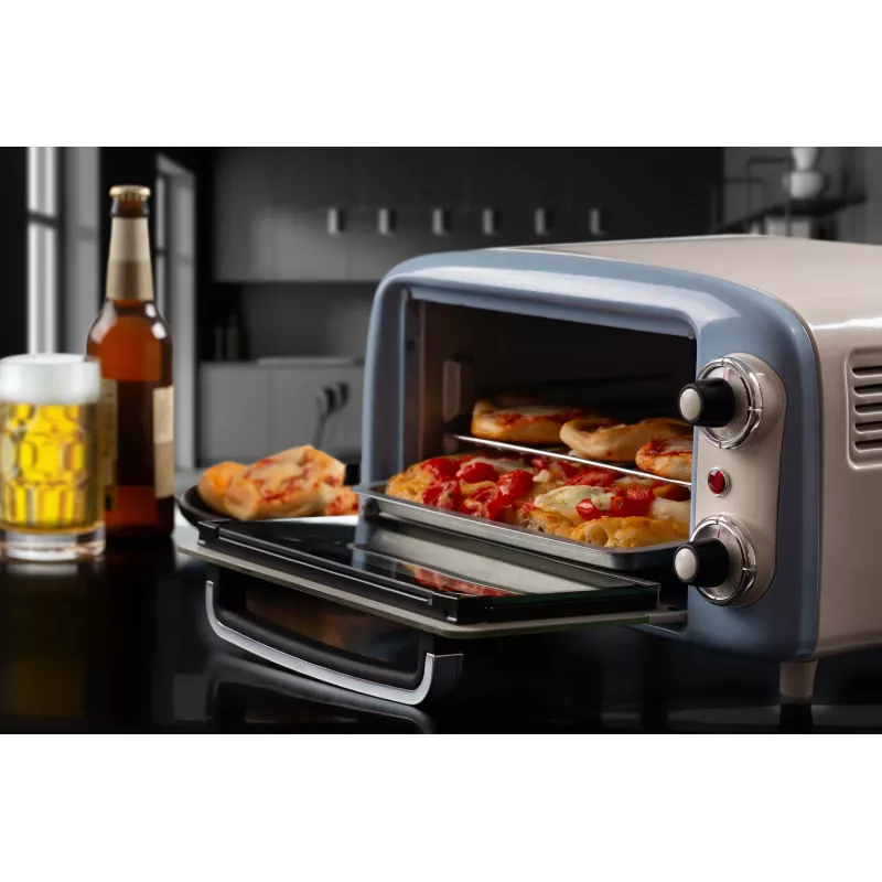 Horno eléctrico Ariete 3919 Vintage, 800 W, capacidad 10 l, doble cristal, retro, azul