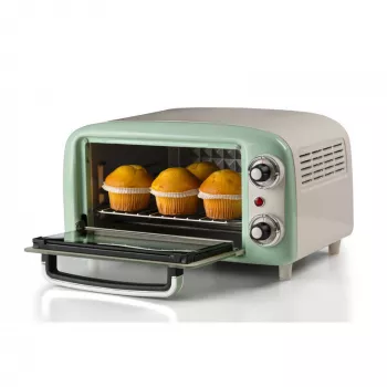 Mini horno eléctrico Ariete 3919 Vintage, 800 W, capacidad 10 L, doble cristal, retro, verde