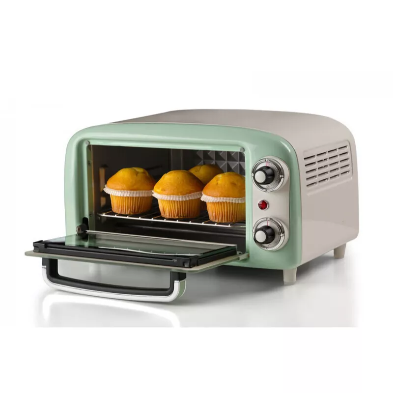 Mini horno eléctrico Ariete 3919 Vintage, 800 W, capacidad 10 L, doble cristal, retro, verde