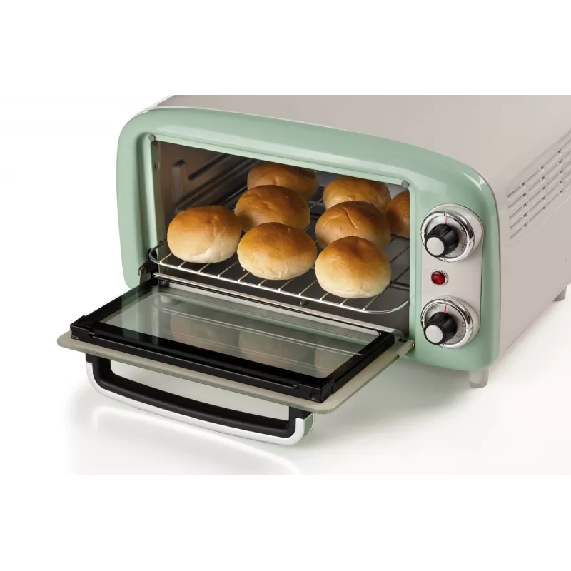 Mini horno eléctrico Ariete 3919 Vintage, 800 W, capacidad 10 L, doble cristal, retro, verde
