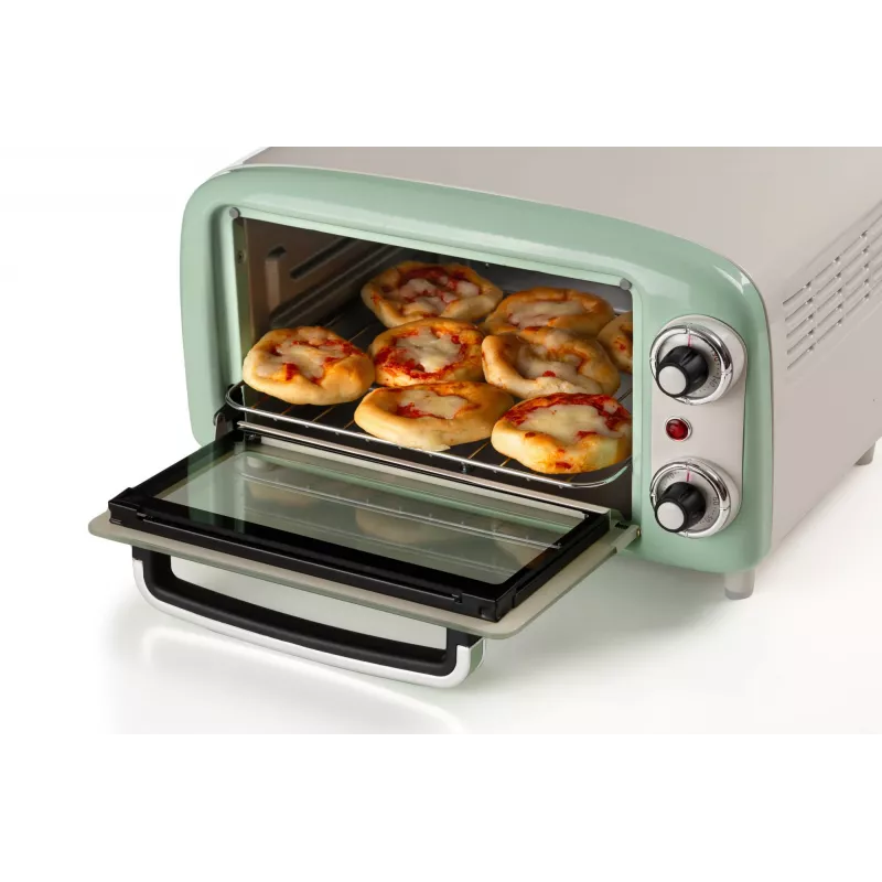 Mini horno eléctrico Ariete 3919 Vintage, 800 W, capacidad 10 L, doble cristal, retro, verde