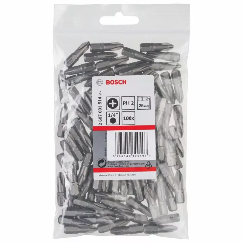 Puntas de destornillador Bosch 2607001514 100 uds. PH 2 25 mm Hexagonal