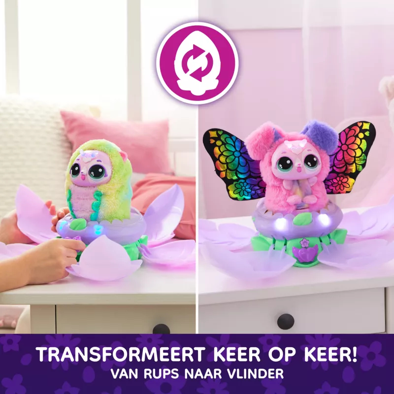 Hatchimals Bloomables de , Puppyfly Juguete interactivo sorpresa y flor con revelación y transformación repetibles, más de 100 sonidos y reacciones (estilos variados), juguete infantil para niñas y niños