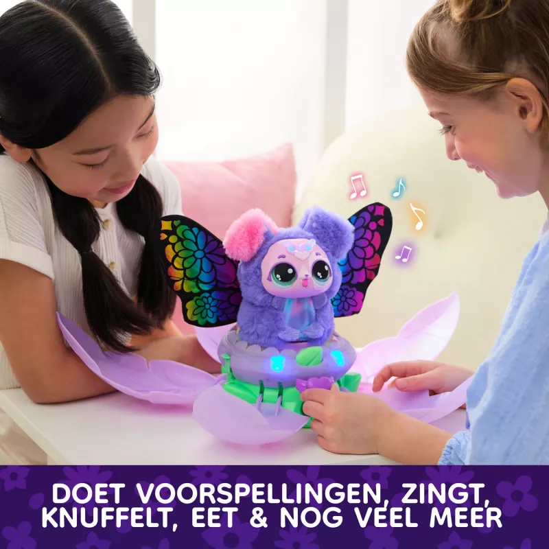 Hatchimals Bloomables de , Puppyfly Juguete interactivo sorpresa y flor con revelación y transformación repetibles, más de 100 sonidos y reacciones (estilos variados), juguete infantil para niñas y niños