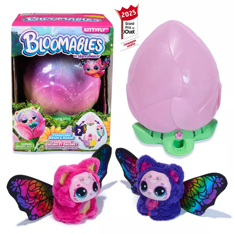 Hatchimals Bloomables by , Kittyfly Juguete sorpresa, peluche interactivo con doble revelación repetible, más de 100 sonidos y reacciones para juego de rol (estilos variados), mascotas electrónicas para niños a partir de 5 años