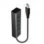 Lindy 43324 hub USB 3.0 de 4 puertos, USB 3.2 Gen 1 Type-A, 5 Gbit/s, cable integrado, aluminio/plástico, negro