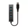 Lindy 43324 hub USB 3.0 de 4 puertos, USB 3.2 Gen 1 Type-A, 5 Gbit/s, cable integrado, aluminio/plástico, negro