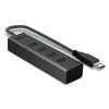 Lindy 43324 hub USB 3.0 de 4 puertos, USB 3.2 Gen 1 Type-A, 5 Gbit/s, cable integrado, aluminio/plástico, negro