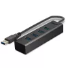 Lindy 43324 hub USB 3.0 de 4 puertos, USB 3.2 Gen 1 Type-A, 5 Gbit/s, cable integrado, aluminio/plástico, negro