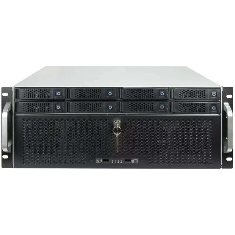 Inter-Tech IPC Storage 4U-4708 caja de servidor rack 19", 4U, 8 bahías Hot-Swap HDD de 2,5/3,5", backplane SAS 12G, E-ATX, 4 ventiladores delanteros + 2 traseros de 80 mm, negra