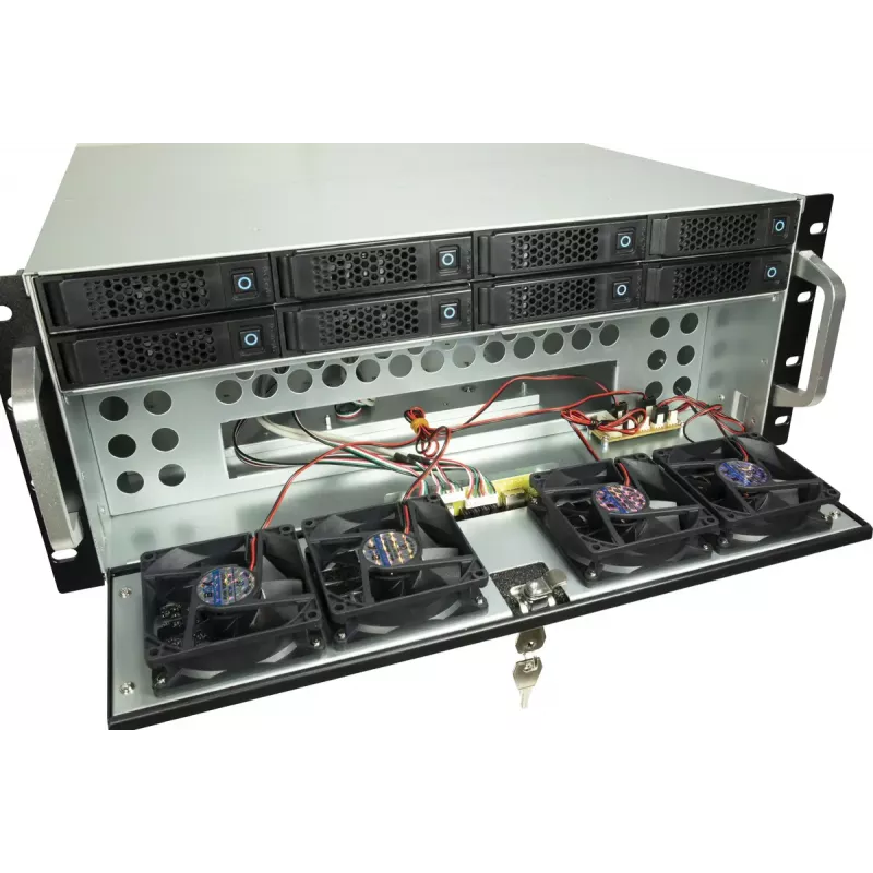 Inter-Tech IPC Storage 4U-4708 caja de servidor rack 19", 4U, 8 bahías Hot-Swap HDD de 2,5/3,5", backplane SAS 12G, E-ATX, 4 ventiladores delanteros + 2 traseros de 80 mm, negra