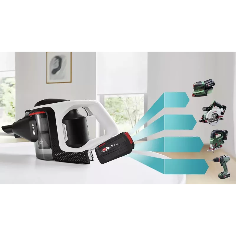 Bosch Serie 8 BSS825ALL aspirador de escoba/aspirador de batería en seco sin bolsa negro, blanco 5 Ah
