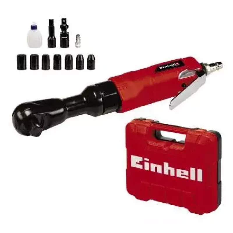 Einhell TC-PR 68 llave de carraca neumática, 1/2", 68 Nm, 6,3 bar, M10, con 7 vasos y maletín, rojo/negro