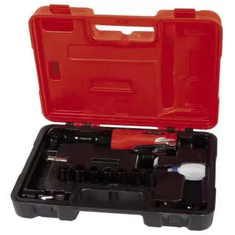 Einhell TC-PR 68 llave de carraca neumática, 1/2", 68 Nm, 6,3 bar, M10, con 7 vasos y maletín, rojo/negro