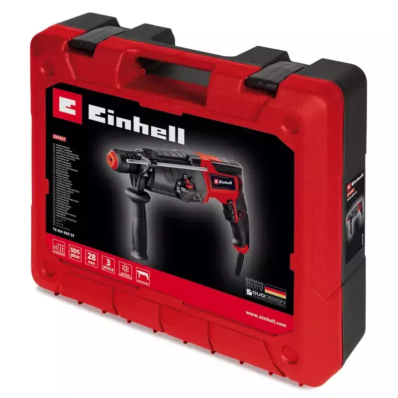 Einhell TE-RH 950 5F martillo perforador, 950 W, 3 J, SDS-plus, 2600 rpm, con maletín, negro/rojo