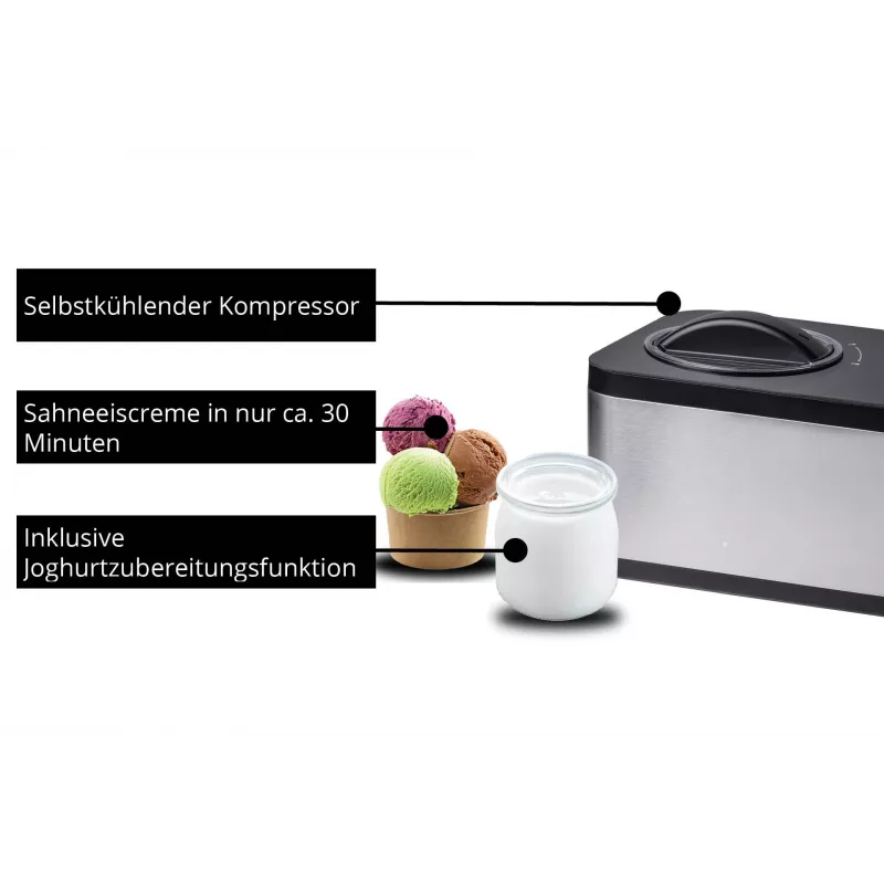 Unold 48826 Máquina de helados y yogurtera EVA máquina de helados con compresor 1,5 L 120 W Negro, Acero inoxidable