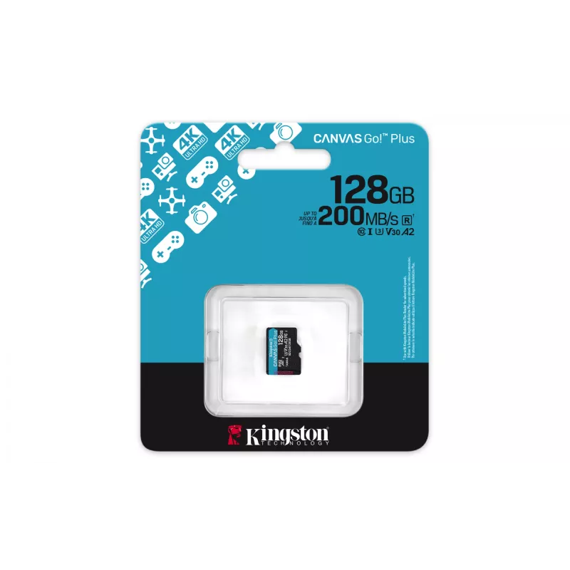 Kingston Technology 128 GB microSDXC Canvas Go Plus Gen4 200R A2 U3 pack individual sin ADP