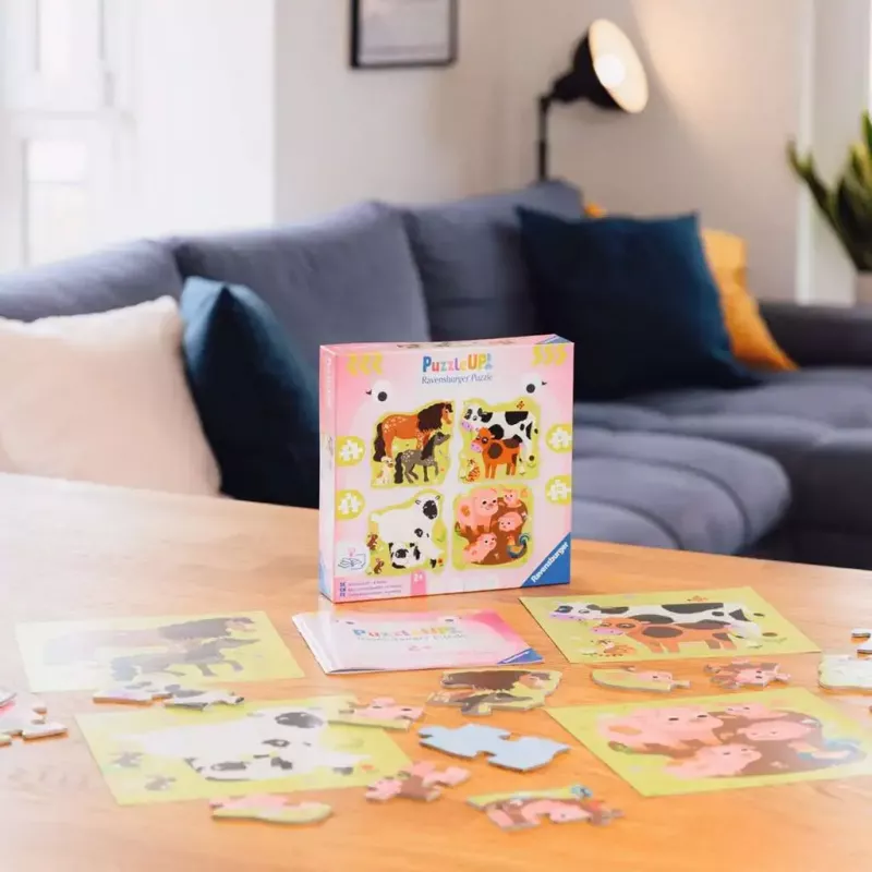 Puzle Ravensburger UP! Animales de granja – set progresivo 4, 6, 8, 10 piezas