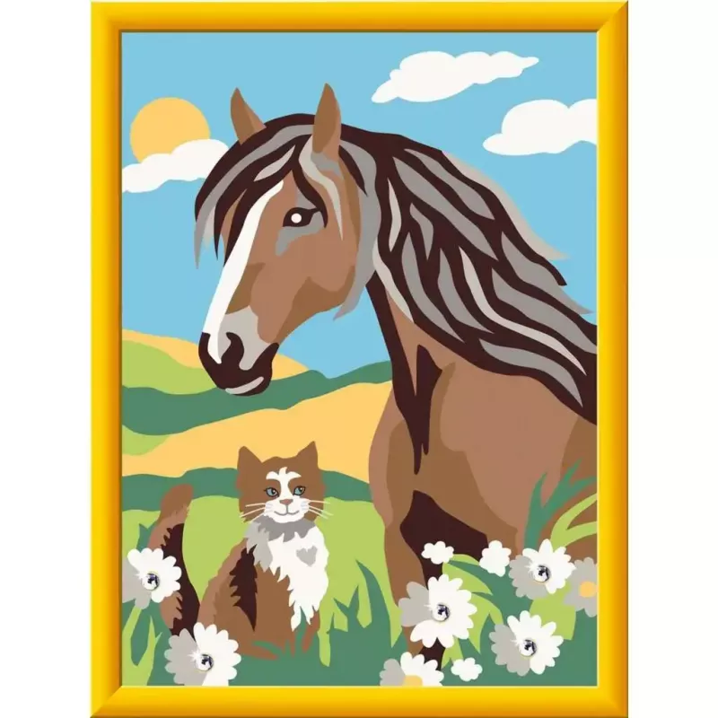 Set de pintura Ravensburger CreArt – motivo caballo y gatito, set creativo de pintar por números
