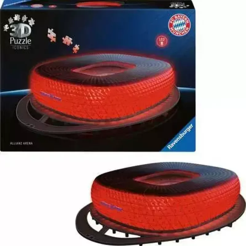 Puzle 3D Ravensburger Iconics Allianz Arena con luz, 216 piezas