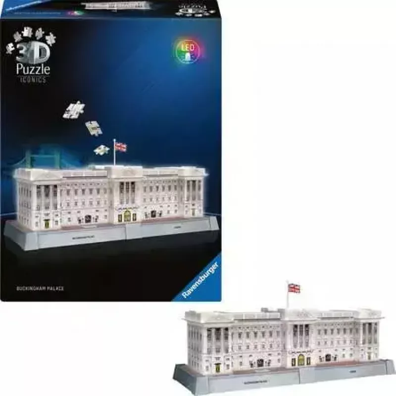 Puzle 3D Ravensburger Iconics Palacio de Buckingham con luz, 216 piezas