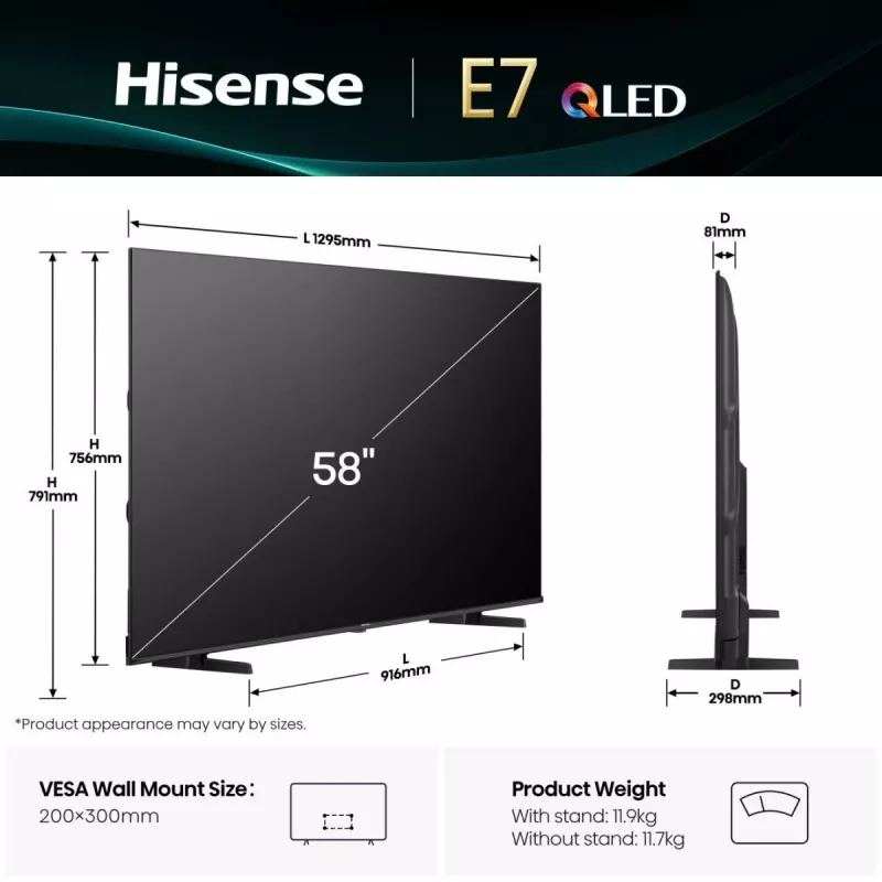Hisense 58E77Q 147,3 cm (58 inch) 4K Ultra HD Smart TV Wi-Fi negro