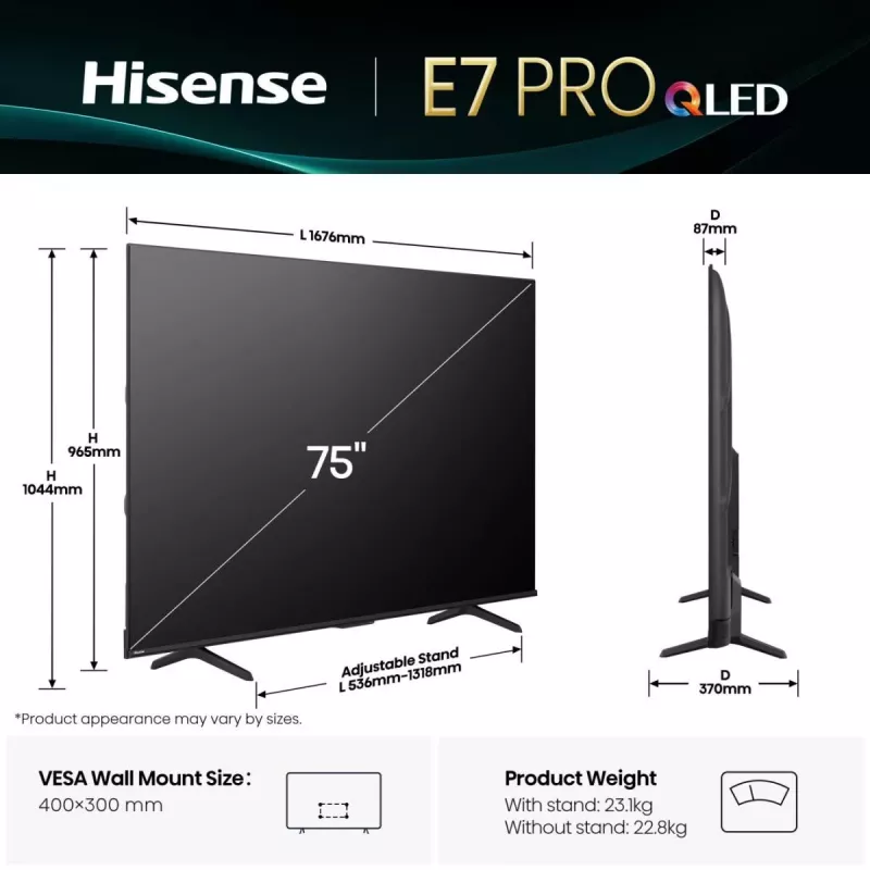 Hisense 75E77Q PRO 190,5 cm (75 inch) 4K Ultra HD Smart TV Wi-Fi negro