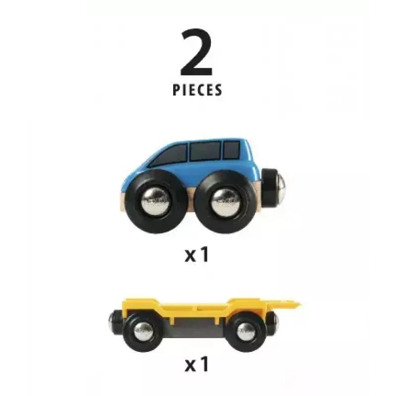 Autotransportador de tren de juguete Ravensburger BRIO — 2 piezas, negro/azul/amarillo