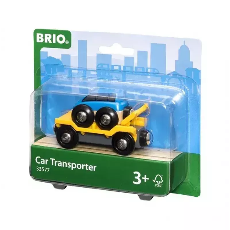 Autotransportador de tren de juguete Ravensburger BRIO — 2 piezas, negro/azul/amarillo