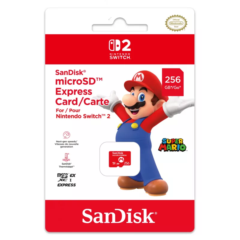 Tarjeta microSD Express NINTENDO 256 GB para Nintendo Switch 2, diseño Mario