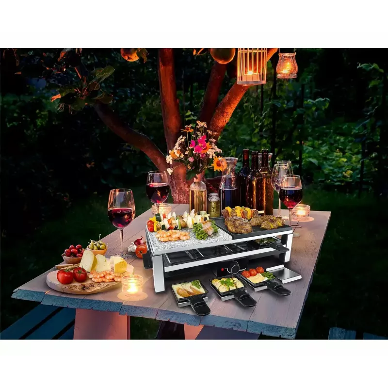 Steba RC 108 Grill Multi-Raclette, 2000 W, 8 sartenes, acero inoxidable/negro