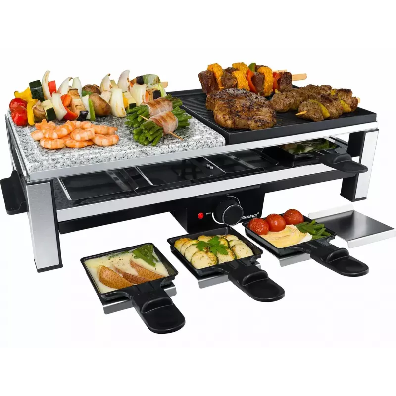 Steba RC 108 Grill Multi-Raclette, 2000 W, 8 sartenes, acero inoxidable/negro