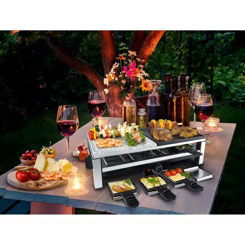 Steba RC 108 Grill Multi-Raclette, 2000 W, 8 sartenes, acero inoxidable/negro