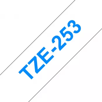 Cinta de escritura Brother TZe253 24 mm azul sobre blanco