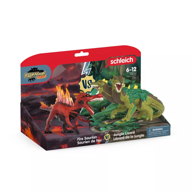 Set de figuras Schleich Eldrador Creatures dinosaurio de fuego vs. lagarto de la jungla, modelo 70834