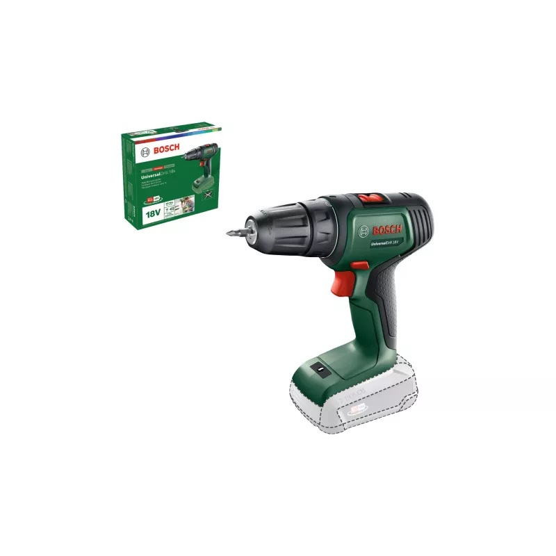 Bosch UniversalDrill 18V 06039D4000 taladro atornillador a batería, 40 Nm, 1450 rpm, 2 velocidades, portabrocas sin llave, sin batería ni cargador, verde/negro