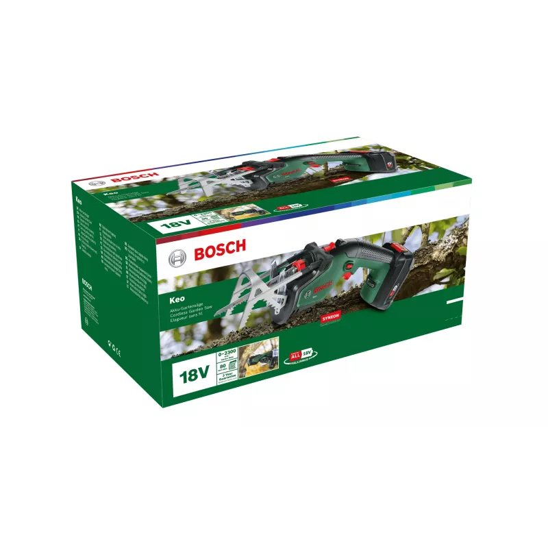 Sierra de podar a batería Bosch Keo 18V, 2,0 Ah, verde/negro