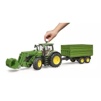 Tractor BRUDER John Deere 7R 350 con cargador frontal y remolque de eje tándem, Plástico, a partir de 3 años