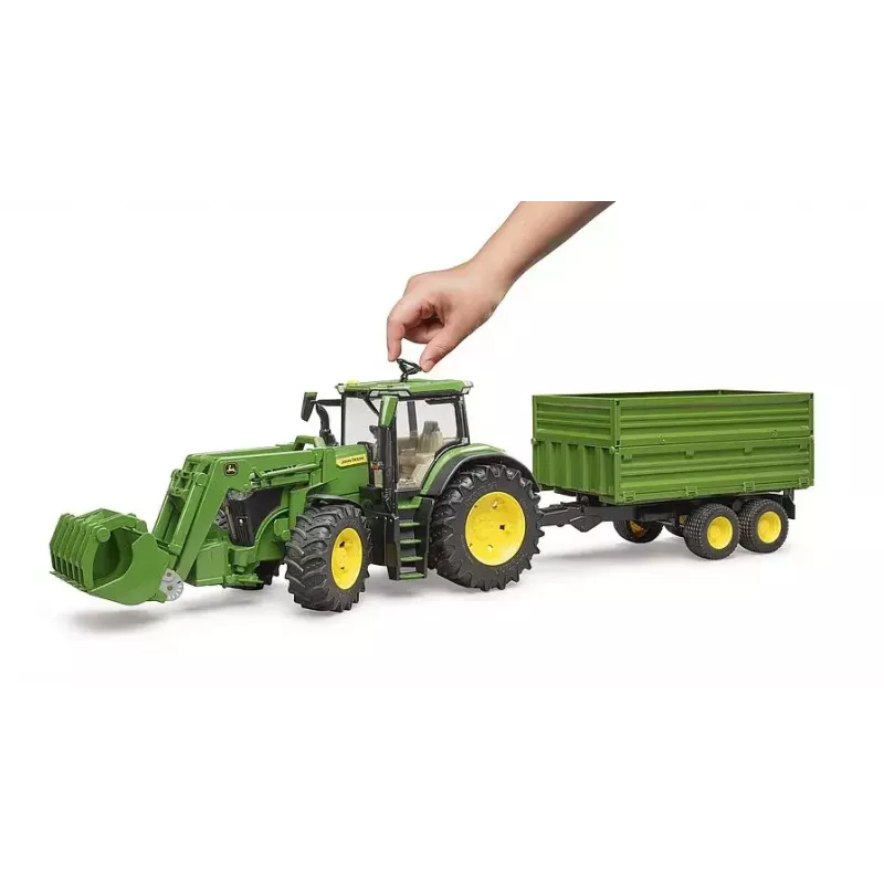 Tractor BRUDER John Deere 7R 350 con cargador frontal y remolque de eje tándem, Plástico, a partir de 3 años