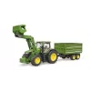 Tractor BRUDER John Deere 7R 350 con cargador frontal y remolque de eje tándem, Plástico, a partir de 3 años