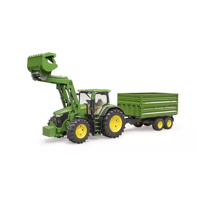 Tractor BRUDER John Deere 7R 350 con cargador frontal y remolque de eje tándem, Plástico, a partir de 3 años