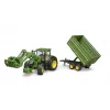 Tractor BRUDER John Deere 7R 350 con cargador frontal y remolque de eje tándem, Plástico, a partir de 3 años