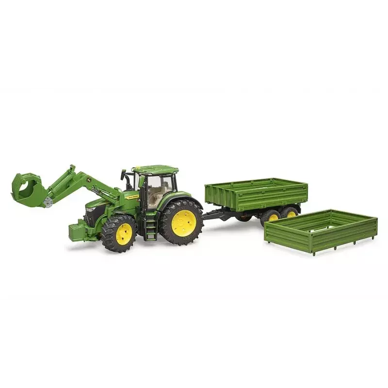 Tractor BRUDER John Deere 7R 350 con cargador frontal y remolque de eje tándem, Plástico, a partir de 3 años