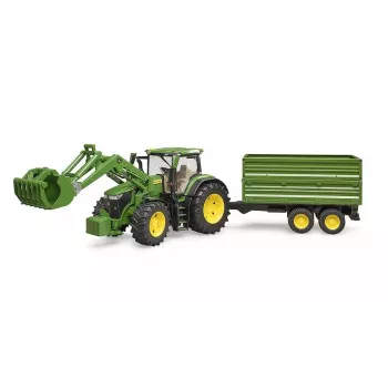 Tractor BRUDER John Deere 7R 350 con cargador frontal y remolque de eje tándem, Plástico, a partir de 3 años