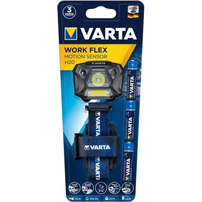 Linterna frontal Varta WORK FLEX MOTION SENSOR H20 Negra Azul LED 150 lm 20 h
