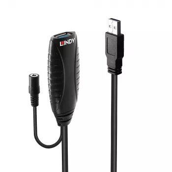 Extensión activa USB 3.0 Lindy 10m, 10 m, USB A, USB A, USB 3.2 Gen 1 (3.1 Gen 1), 5 Gbit/s, negro